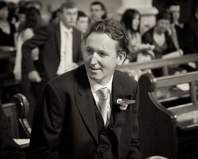 real wedding photography Tara Aherne Leitrim  groom waiting for bride at altar
